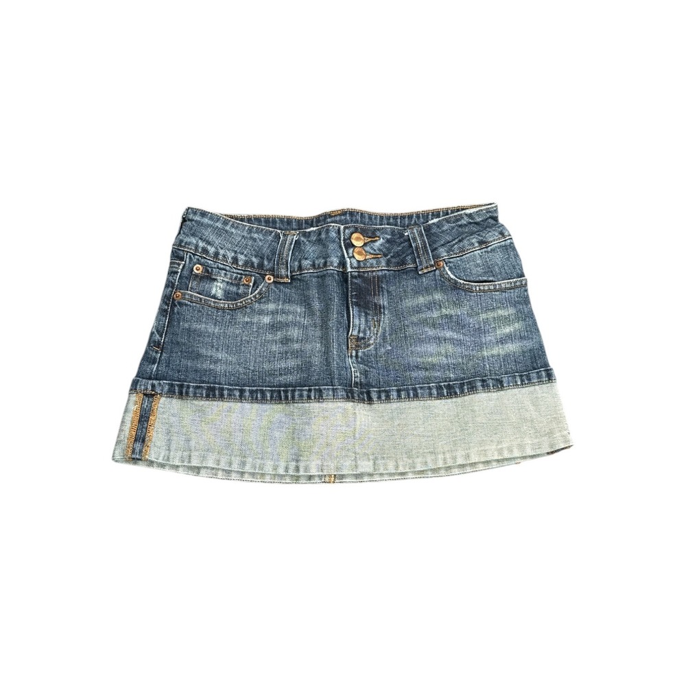 Hippie Womens Blue Denim Mini Skirt Two Tone Low Rise Size 29 Y2K